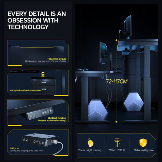 Xallking XD1 Ergonomic Gaming Standing Desk with RGB Lights