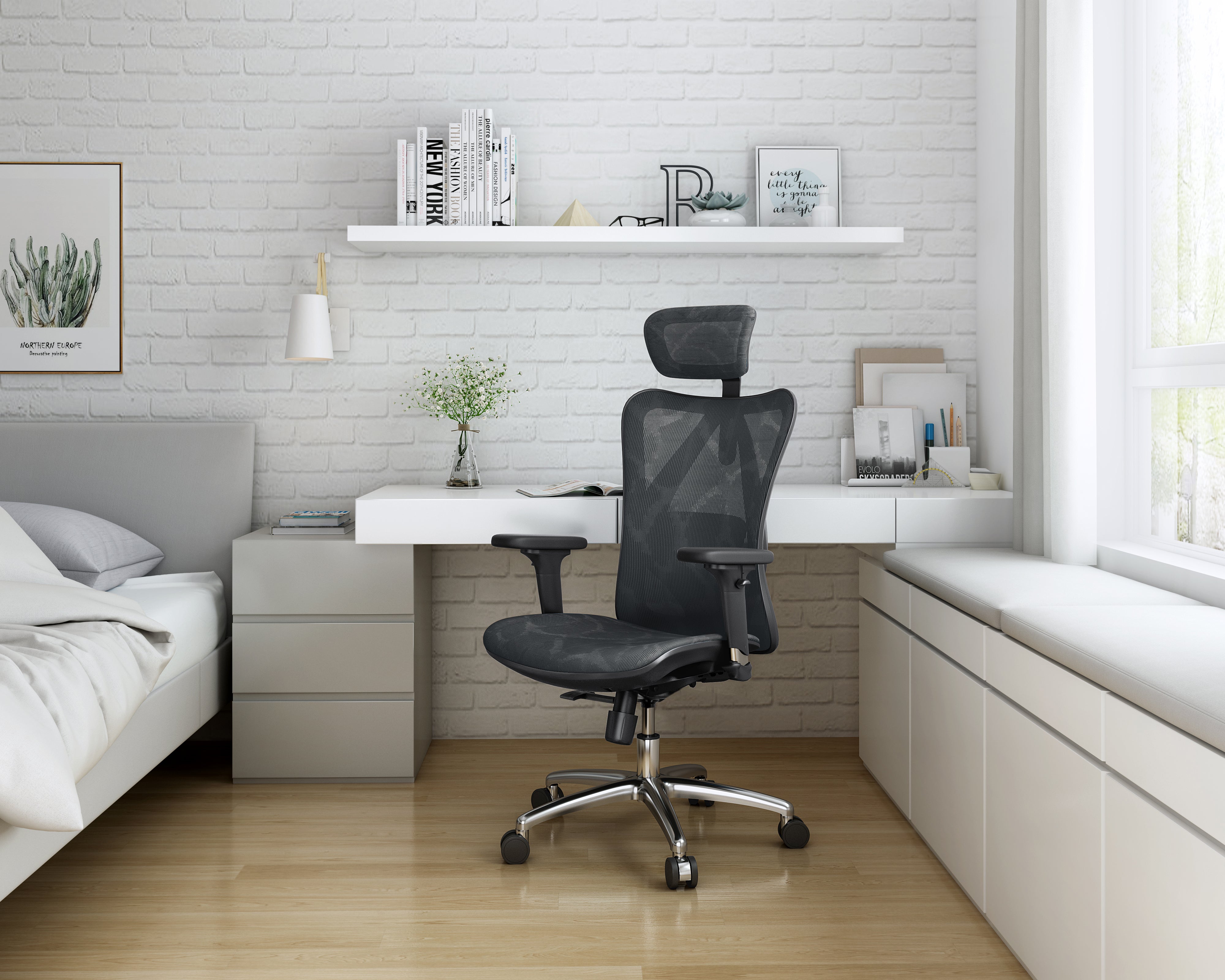 Sihoo M57 Classic Ergonomic Office Chair Black in bedroom workstation